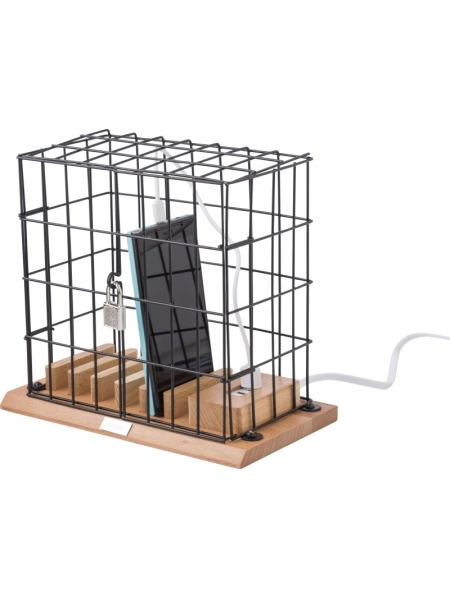 Supporto per smartphone in gabbia, in legno ed alluminio Adam
