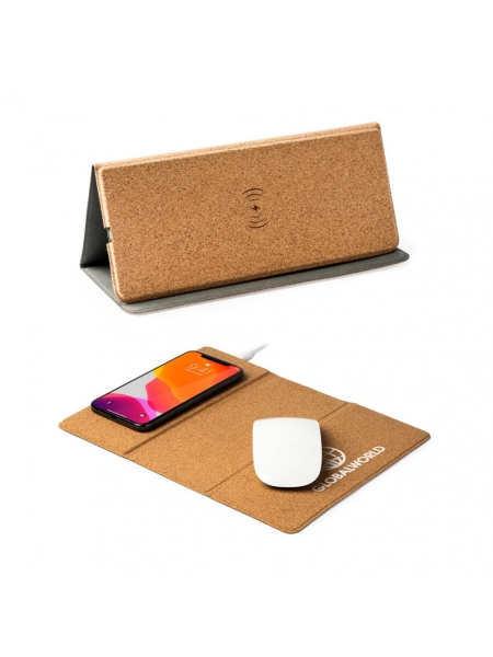 Tappetino mouse con ricarica wireless in sughero naturale Omar