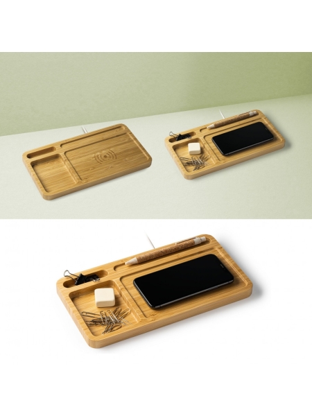 Caricabatterie wireless legno personalizzato in bamboo naturale Faye