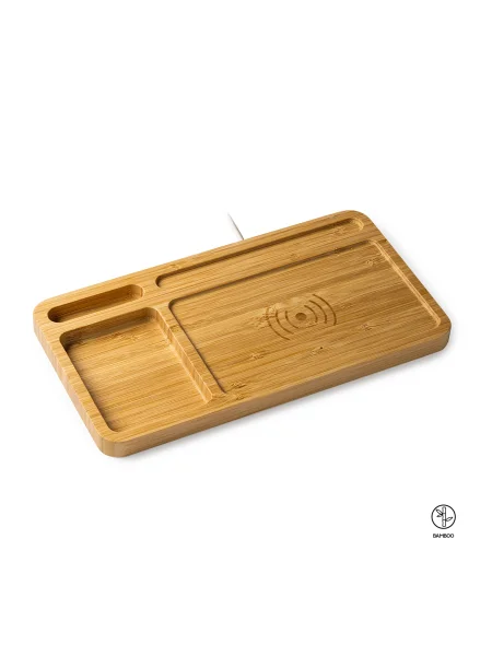 Caricabatterie wireless legno personalizzato in bamboo naturale Faye