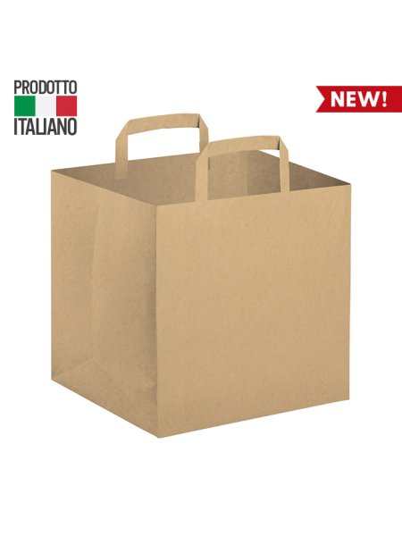 Busta in carta avana con maniglia piatta personalizzata Compact Take Away 26 x 16 x 31 cm