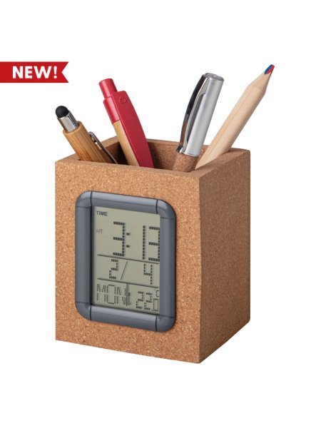 Portapenne da scrivania in sughero con stazione meteo personalizzato Cork Pen Holder