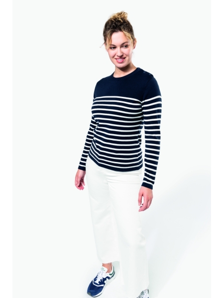 Maglione a righe bianco e blu stile marinaio da donna personalizzato Kariban