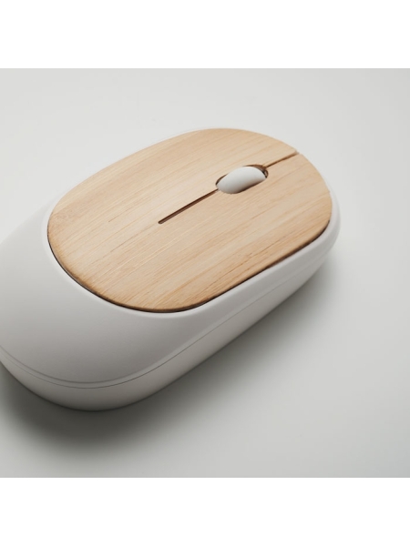 Mouse wireless in plastica riciclata e bamboo personalizzato Curvy Bam