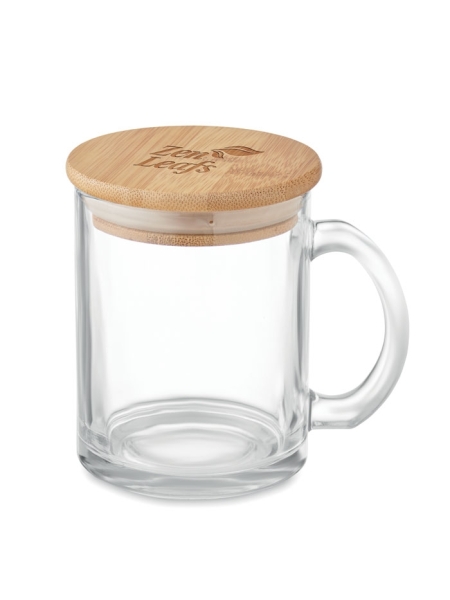 Tazza in vetro riciclato con coperchio in bamboo personalizzata Celestial 300 ml