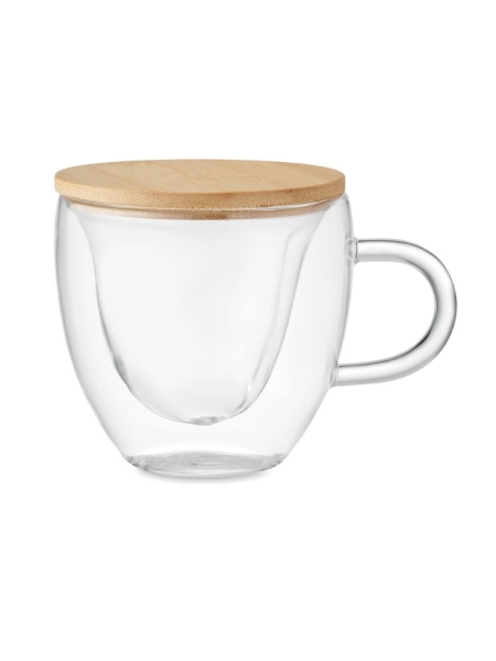 Tazza in vetro borosilicato e tappo in bamboo personalizzata Coramug 180 ml