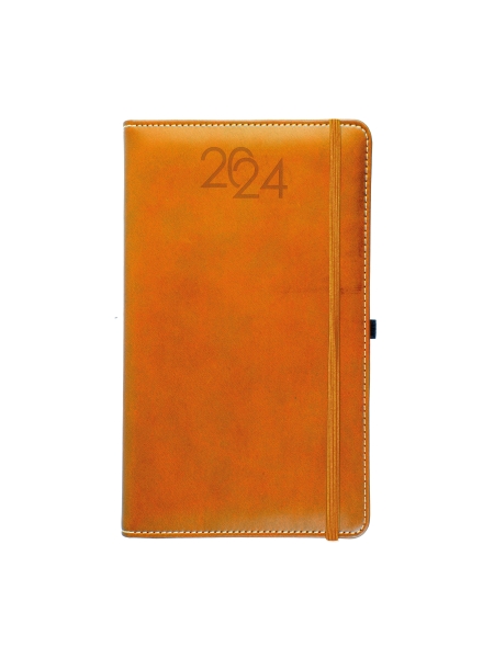 Agenda settimanale tascabile con copertina in poliuretano ed elastico personalizzata 9 x 14 cm