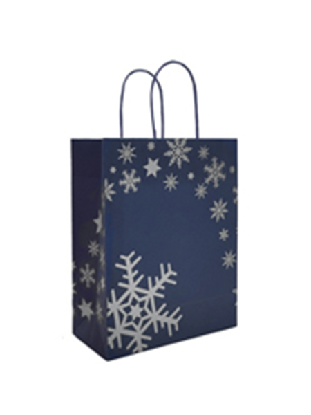 Buste in carta riciclata avana e bianca con maniglia ritorta a tema natalizio personalizzata 32 x 13 x 40+6 cm
