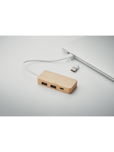 Hub USB a 3 porte in bamboo