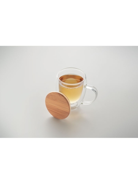 Tazza in borosilicato coperchio in bamboo