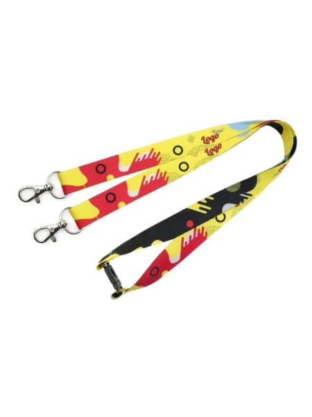 Lanyard personalizzati in poliestere 20 mm. con due moschettoni e sgancio di sicurezza