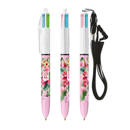 Penne ecologiche personalizzate BIC 4 Colours Fashion penna a sfera + Lanyard