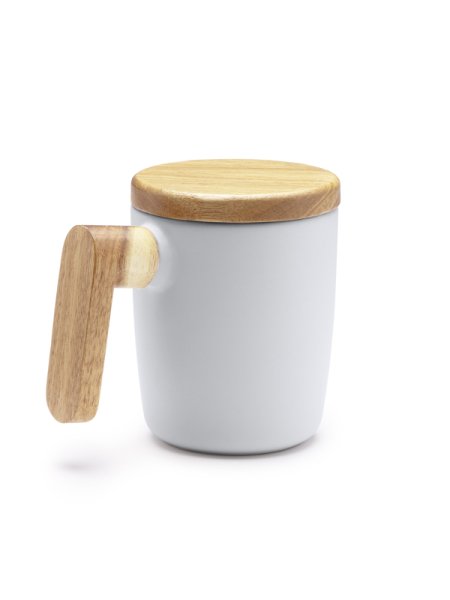 La tazza in ceramica opaca con coperchio e manico in bambù Lovet