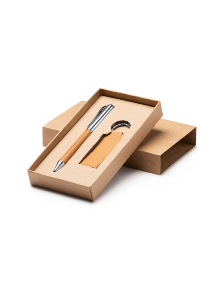 Penna pubblicitaria a sfera in set con portachiavi personalizzato Roly Set Fez
