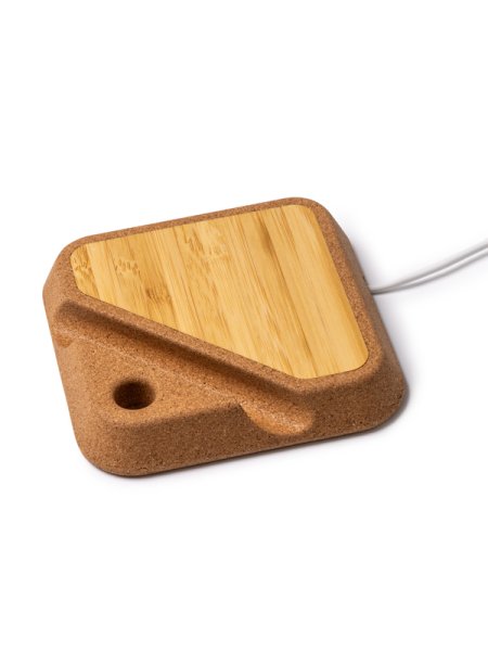 Caribatterie wireless in bamboo e sughero personalizzato Roly Brian