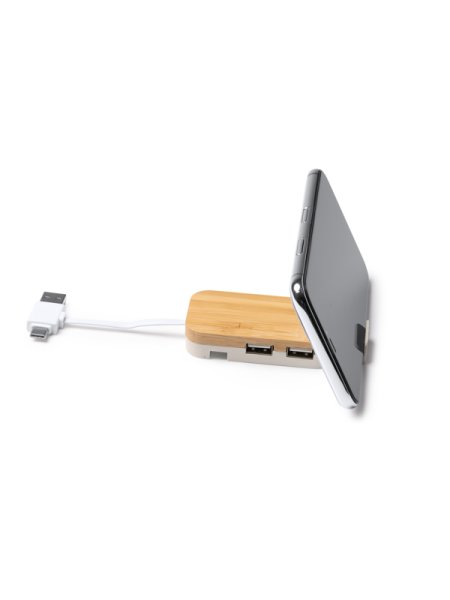 Multiporta USB hub con supporto in bamboo personalizzato Roly Kruse