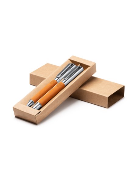 Penne da regalo set personalizzato in pelle riciclata e metallo Roly Tombil