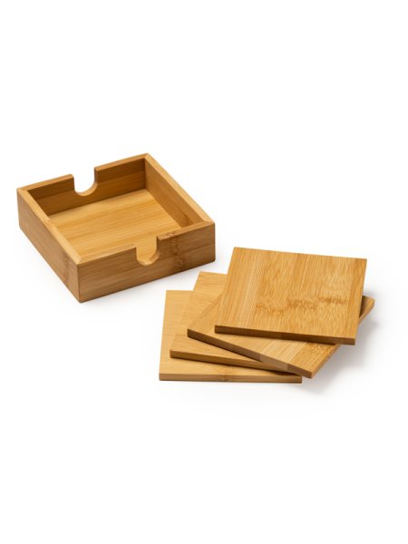 Set con 4 sottobicchieri in bamboo personalizzato Roly Algor