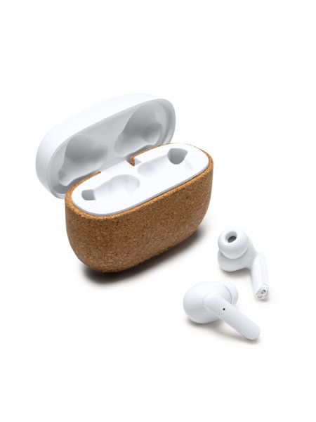 Auricolari wireless con custodia in sughero e plastica riciclata personalizzati Roly Folk