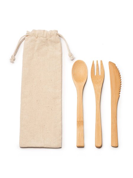 Set posate in legno bamboo personalizzato Roly Colmer