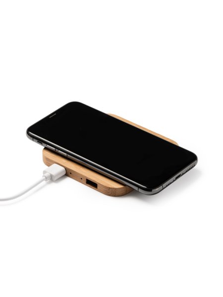Base ricarica cellulari wireless in bamboo personalizzata Roly Nebula