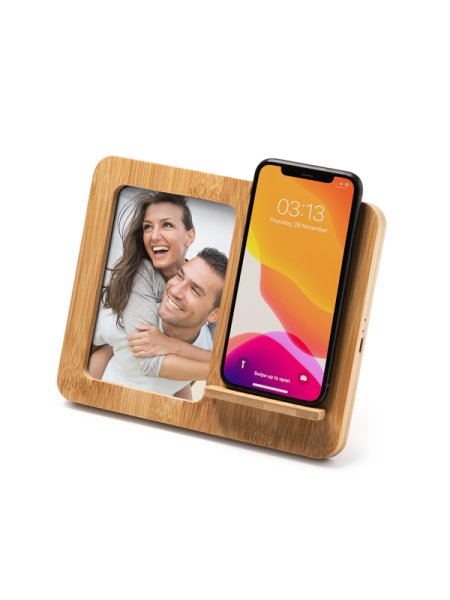 Portafoto in legno con caricabatterie wireless personalizzato Roly Vulco