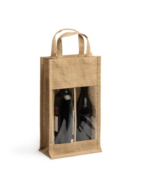 Shopper bottiglie vino in juta plastificata personalizzate Roly Grace
