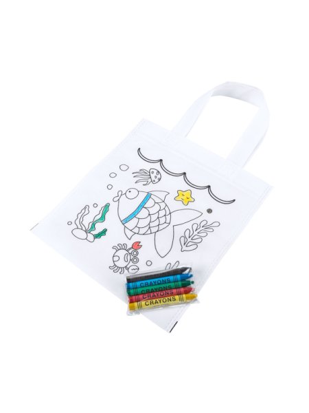 Shopper da colorare con set pastelli a cera personalizzata Roly Azor