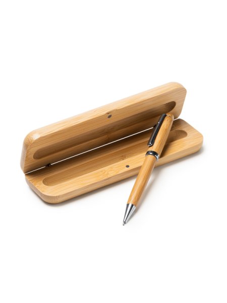 Penna a sfera ecologica Bodoni con custodia in bamboo