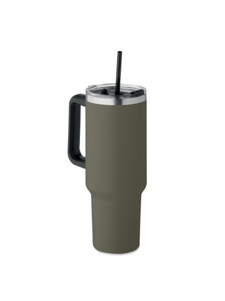 Bicchiere con cannuccia doppio strato in acciaio inox riciclato Suma 1200 ml