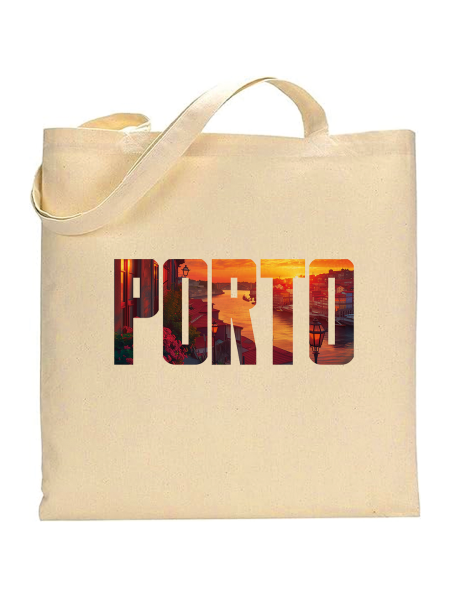 Shopper in cotone naturale 38 x 42 con grafica originale di nomi di città europee Porto