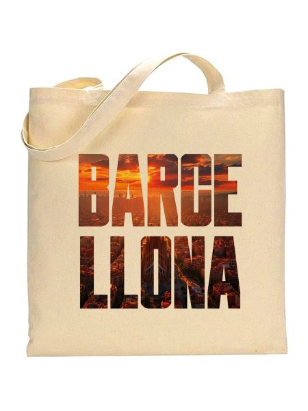 Shopper in cotone naturale 38 x 42 con grafica originale di nomi di città europee Barcellona