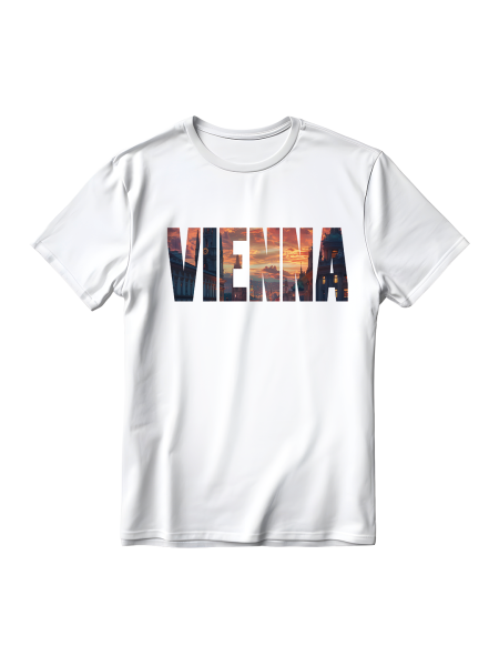 Maglietta in cotone semipettinato ringspun con grafica di nome di città europea Vienna