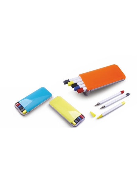 Kit cancelleria regalo 5 Pezzi con 3 Penne, Matita, Evidenziatore