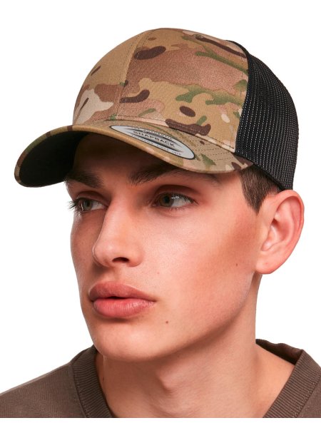 Cappellino trucker 6 pannelli personalizzabile Yupoong the Classics Trucker Retro Multicam®