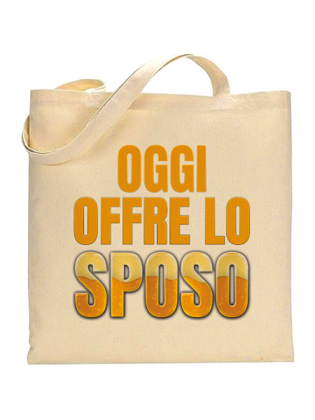 Shopper in cotone naturale 38 x 42 con grafica originale addio al celibato oggi offre lo sposo