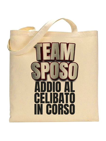 Shopper in cotone naturale 38 x 42 con grafica originale addio al celibato team sposo addio al celibato in corso