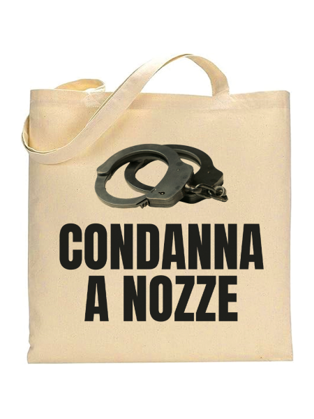 Shopper in cotone naturale 38 x 42 con grafica originale addio al celibato condannato a nozze