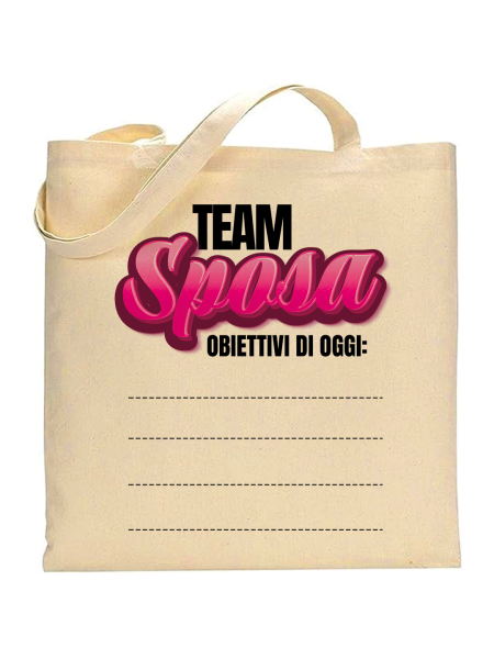 Shopper in cotone naturale 38 x 42 con grafica originale addio al nubilato team sposa obiettivi di oggi