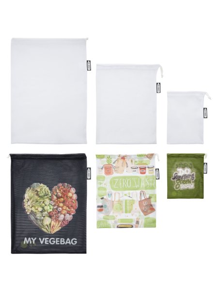 Set di 3 sacchetti per frutta e verdura in PET riciclato con stampa a sublimazione Rob