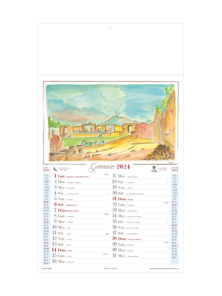 Calendario olandese illustrato personalizzato Acquerello Napoletano 31 x 53 cm
