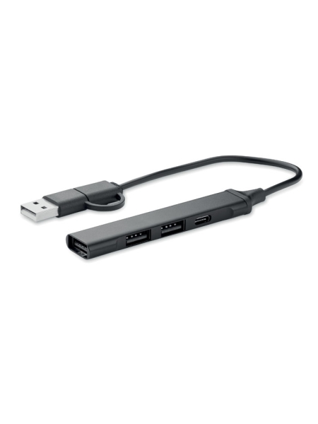 Hub USB a 4 porte 19 cm in alluminio riciclato
