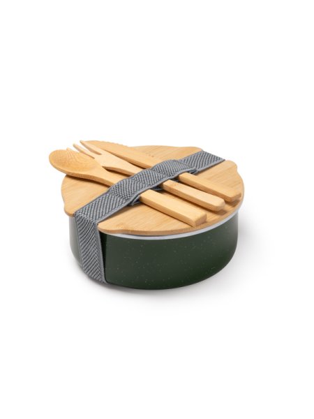 Portapranzo con posate e coperchio in bamboo EVELIN