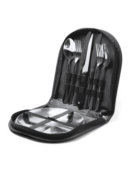 Kit posate campeggio con piatti in acciaio personalizzabile Trivor