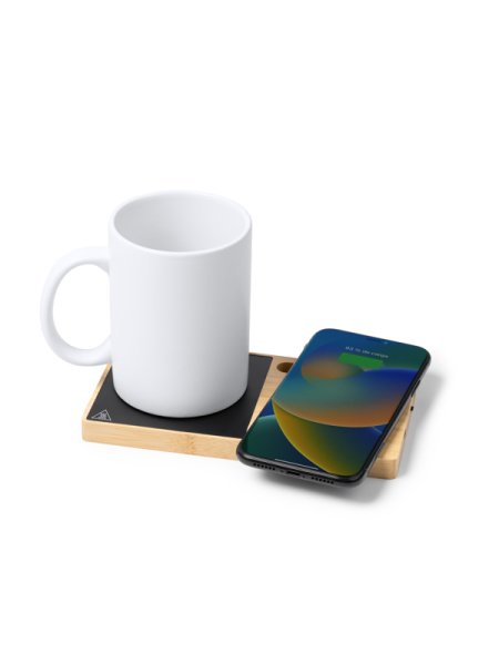 Stazione ricarica wireless con riscalda tazza personalizzabile Naser 15 W