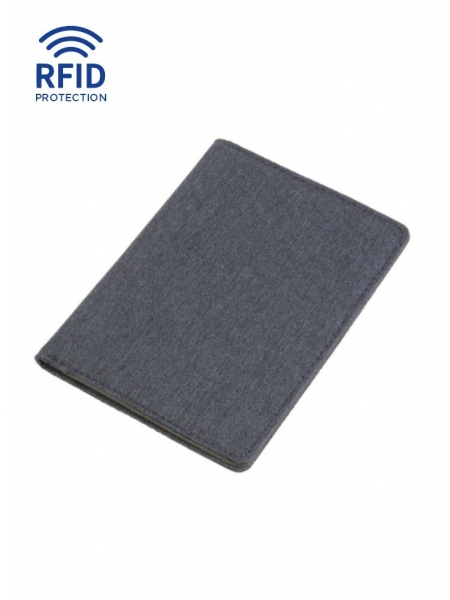 Porta passaporto e carte in tessuto poliestere melange 14,5 x 10,5 cm protezione RFID