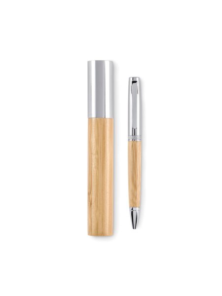 Penna a sfera a rotazione in metallo e bamboo Siden