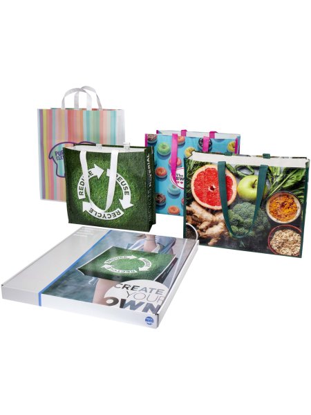 Borse per la spesa tote laminate assortite in confezione da 4
