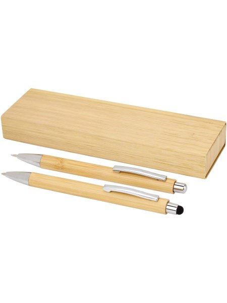 Set penna a sfera e portamina in bambù Oblys (inchiostro nero)