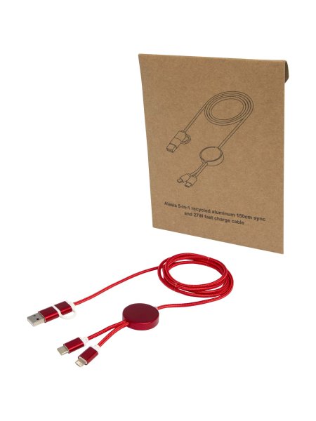 Cavo USB tipo C 5-in-1 in alluminio e plastica riciclata da 150 cm Alasia